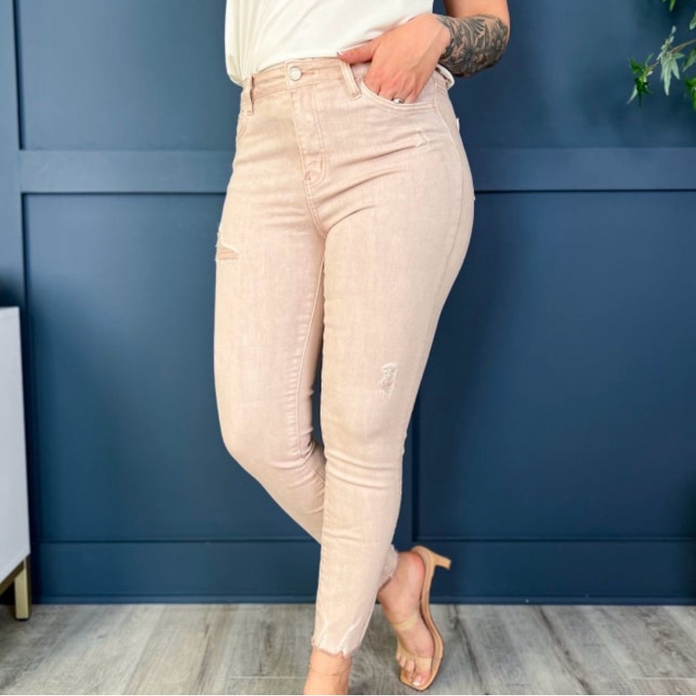 Vervet Peony High Rise Cropped Distressed Skinny